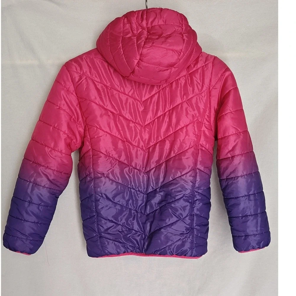 Eddie Bauer Youth Reversible Puffer Jacket  Pink Purple Ombre Fleece M 10 12